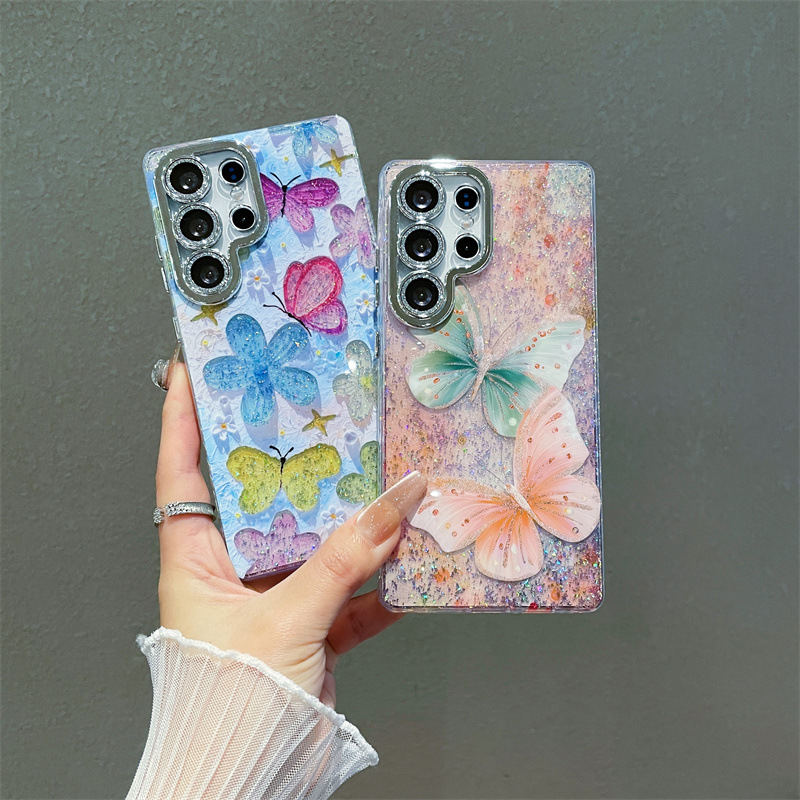 Phone Cases Luxury - Luxury Oil Painting Flowers Butterfly Print