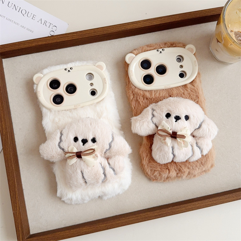 Phone Cases Popular - 3D Cartoon Bowknot Puppy Warm Fluffy