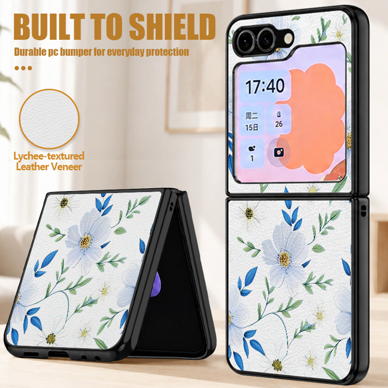 Phone Cases Z Fold 6 - Simple Flower Pattern PU Leather Phone