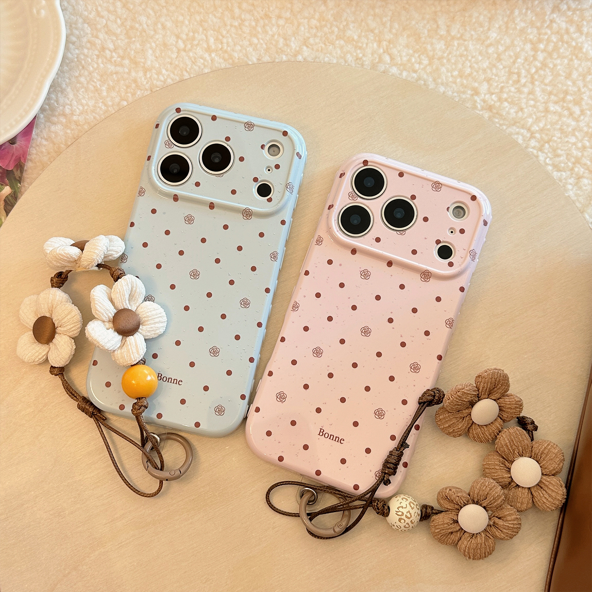 Phone Cases With Loop - Korean Full Screen Polka Dots Rose