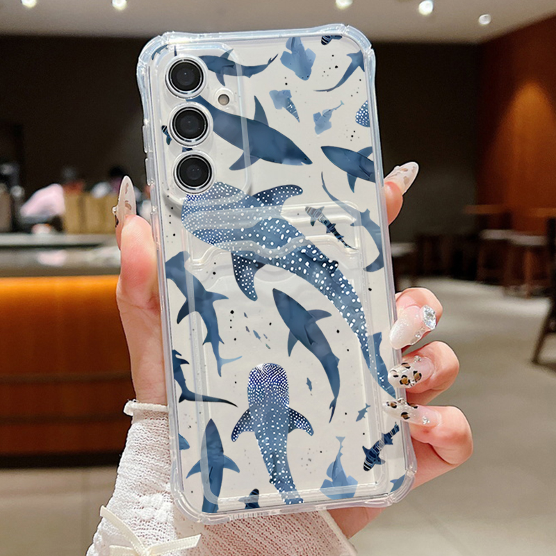 Phone Cases With Card Holder - Ocean Shark Whale Phone Case For