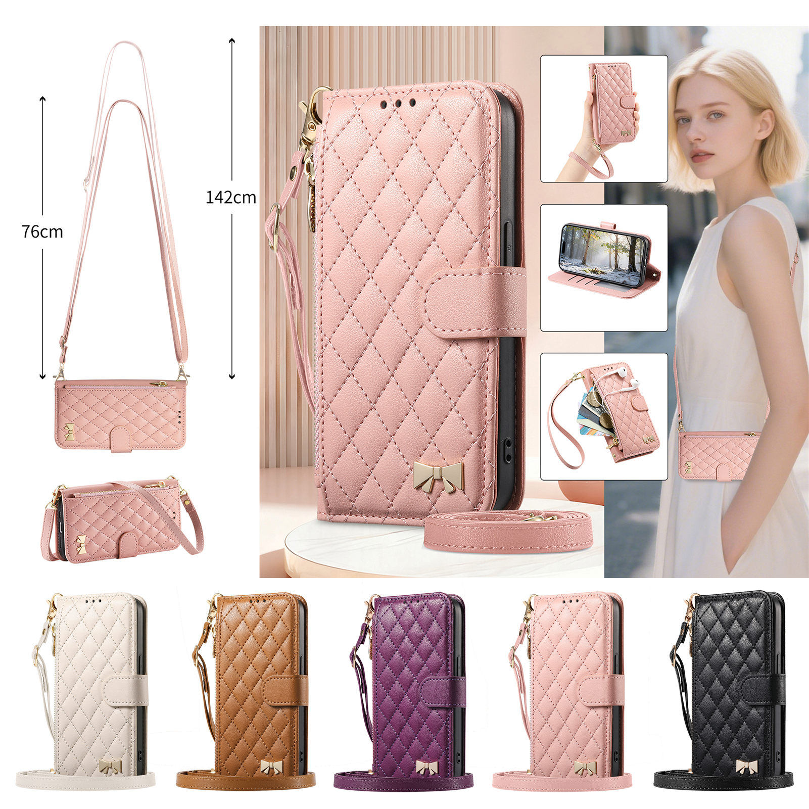 PU Leather Zipper Crossbody Wr - Phone Cases With Loop ulasan dan harga