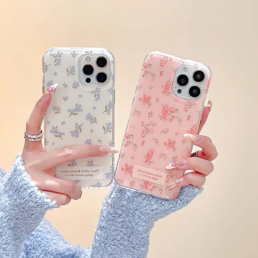 Pink and Blue White Flowers Fl - Phone Cases Drawing ulasan dan harga