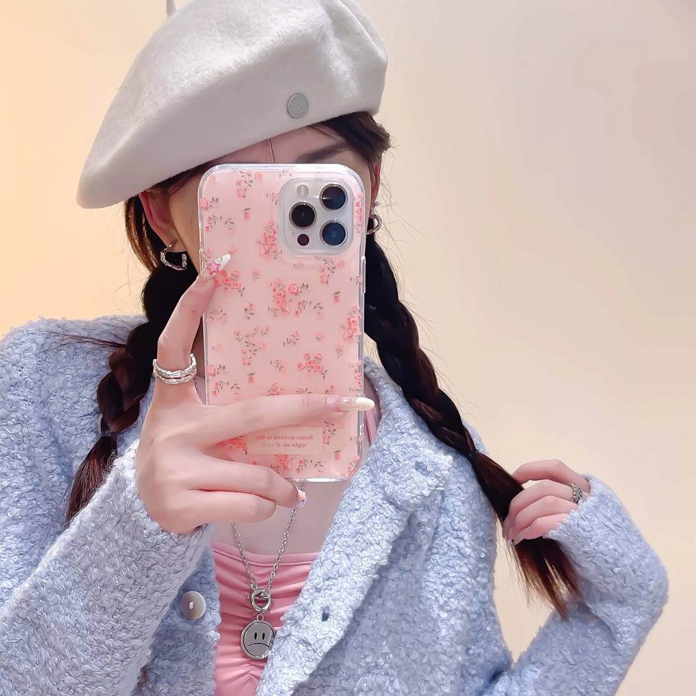 Pink and Blue White Flowers Fl - Phone Cases Drawing ulasan dan harga
