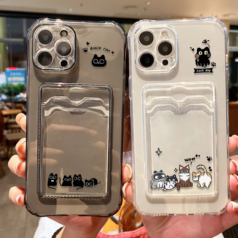 Cute Black Cat Phone Case For  - Phone Cases With Card Holder ulasan dan harga