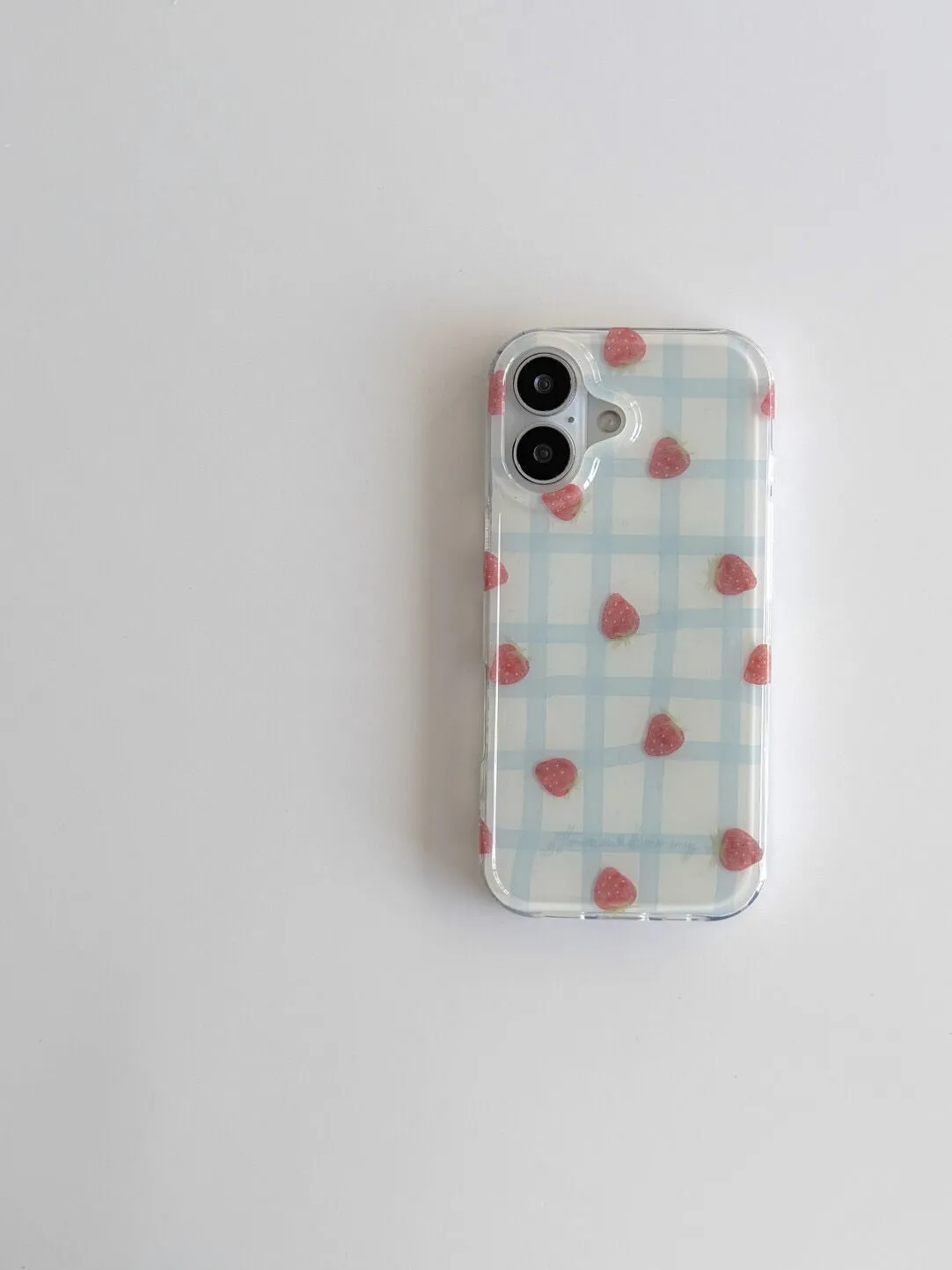 Fresh Blue Grid Pattern Strawb - Phone Cases Luxury ulasan dan harga