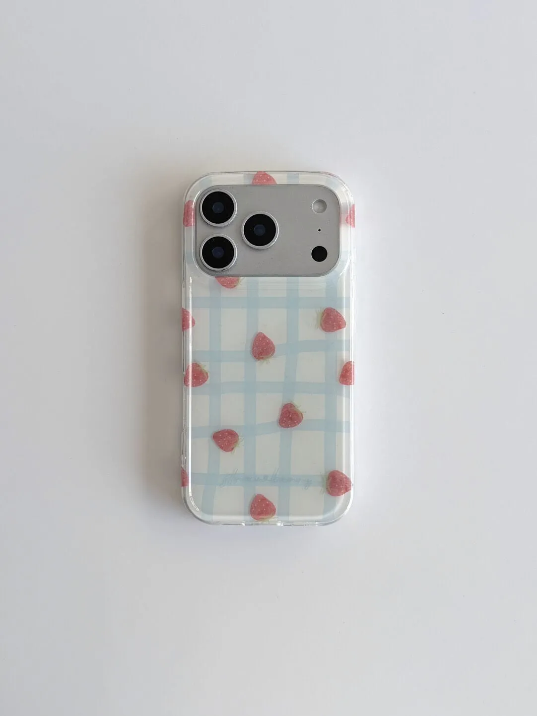 Fresh Blue Grid Pattern Strawb - Phone Cases Luxury ulasan dan harga