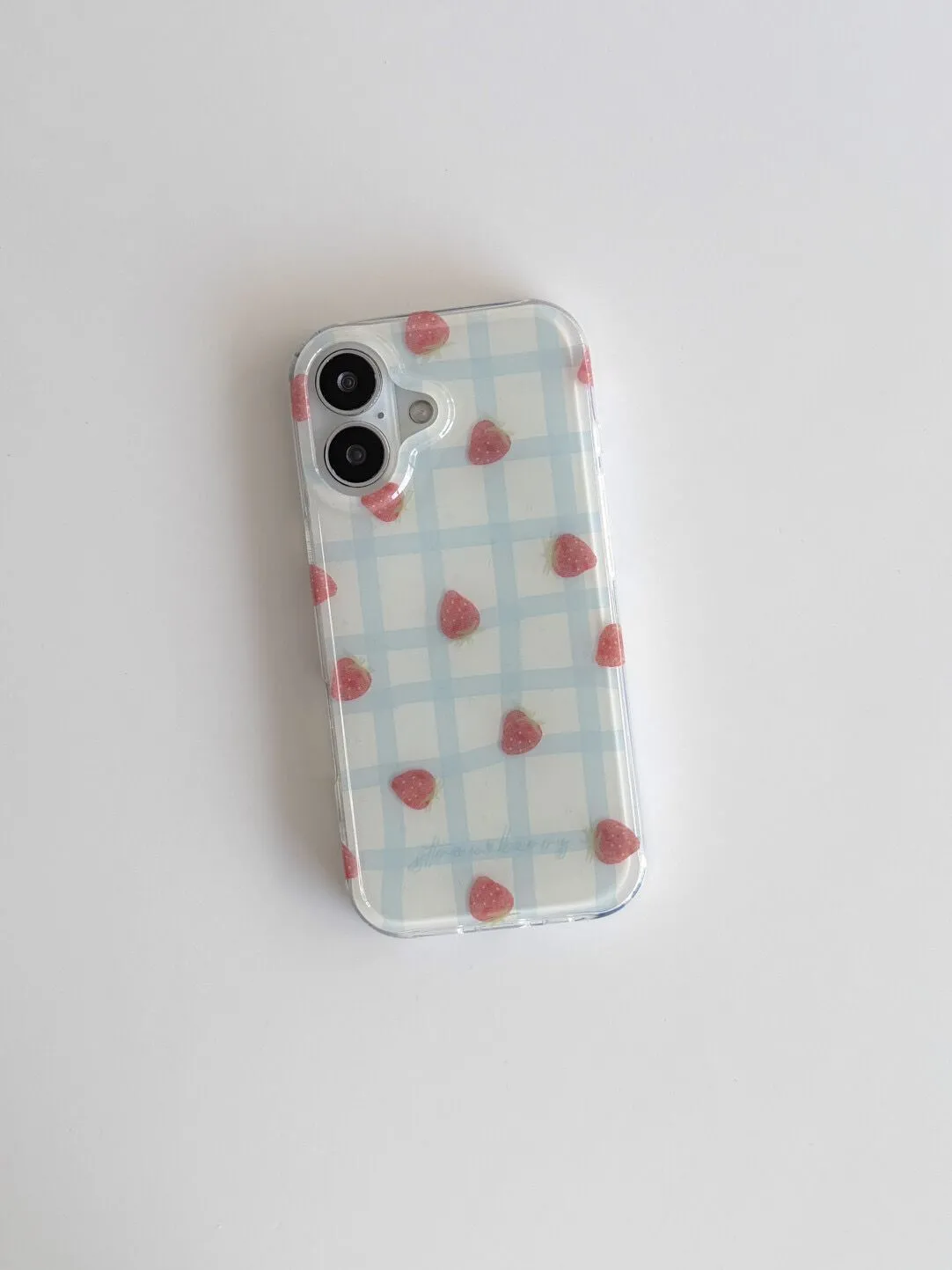 Fresh Blue Grid Pattern Strawb - Phone Cases Luxury ulasan dan harga